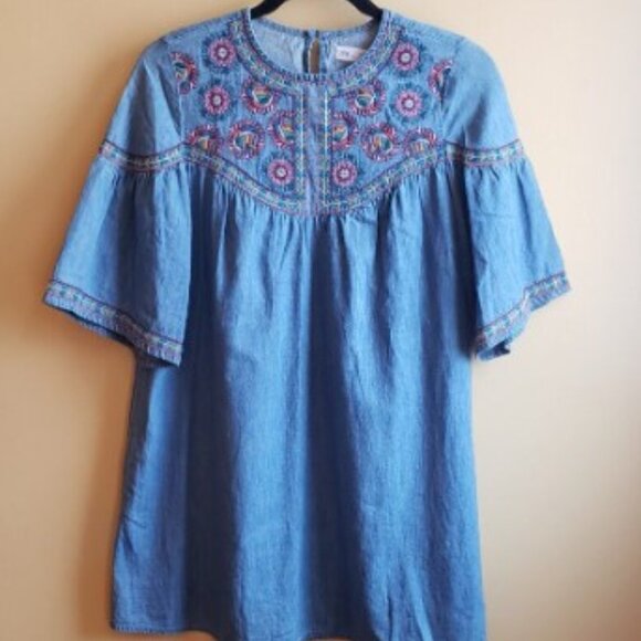 ZARA GIRLS 13-14 CHAMBRAY EMBROIDERED DRESS - BOHO CHICK - Picture 2 of 4